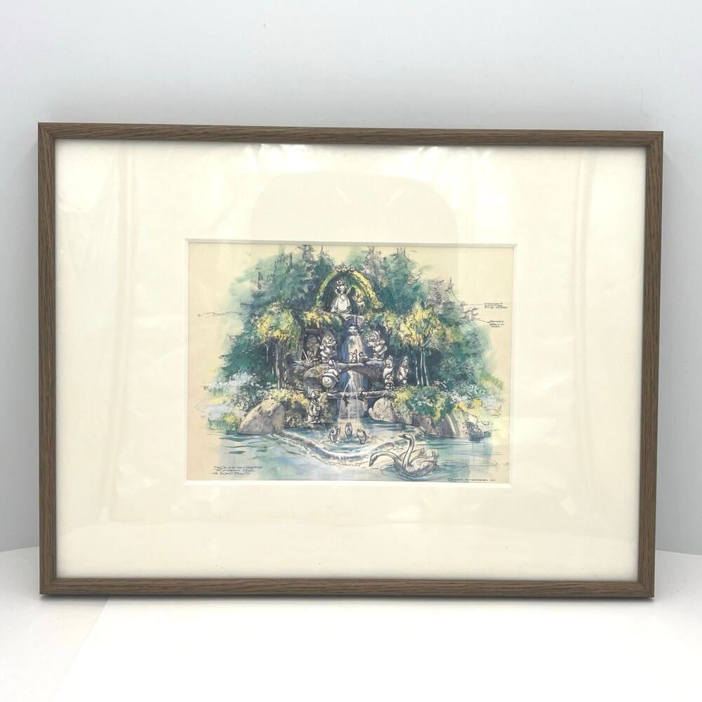 The Disney Gallery Snow White Grotto Watercolor by John Hench 1960 w/ COA Tokyo